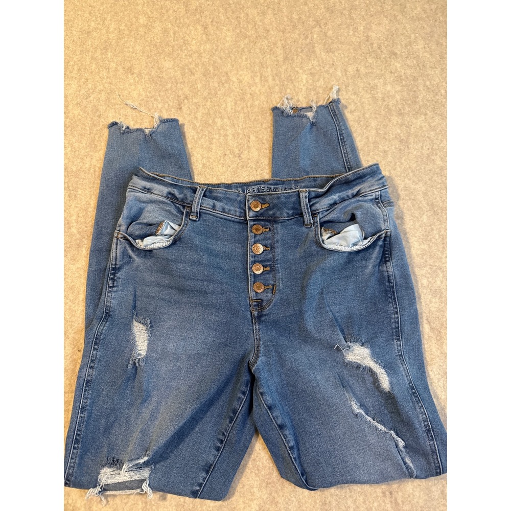 Maurices M. Jeans High Rise Skinny Distressed Button Fly Blue Denim 29x28.5